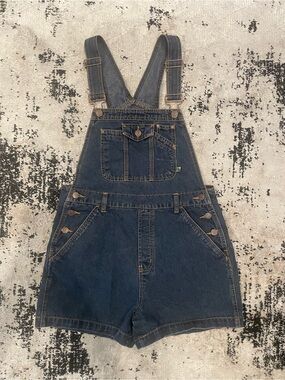 No Boundaries Vintage Denim Dark Blue Darkwash Overalls Shorts Size Medium